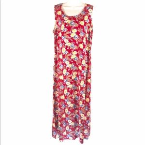 Vintage Red Floral Print Dress, size 14